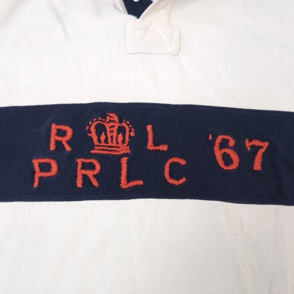 Polo Ralph Lauren Rugby Shirt White Navy Stripe PRLC 67 Patch – Men’s XXL - Picture 4 of 8